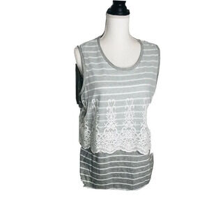 J. Crew Gray White Eyelet Lace Sleeveless shirt Lg